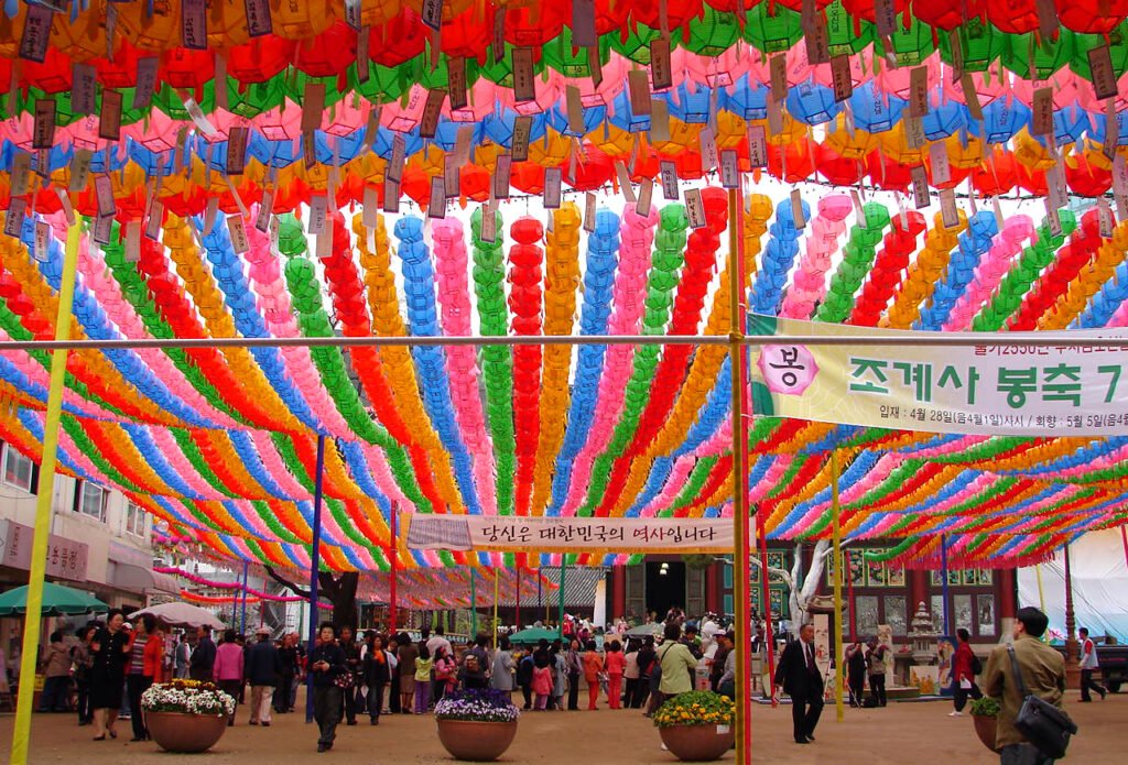 Rows of lanterns hung at Jogyesa ahead of Buddha's Birthday