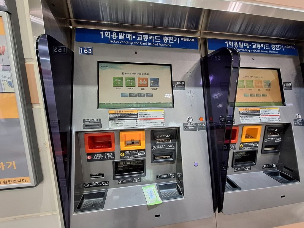Ticket vending and card reload machine in the Seoul subway, where you can top up a T-money card