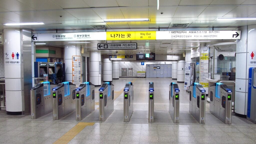 Ticket gates at Myeong-dong subway station in Seoul