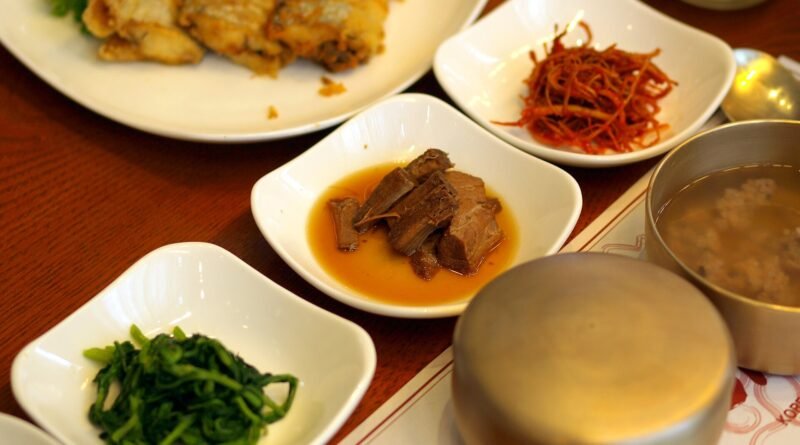 Korean table setting with side dishes