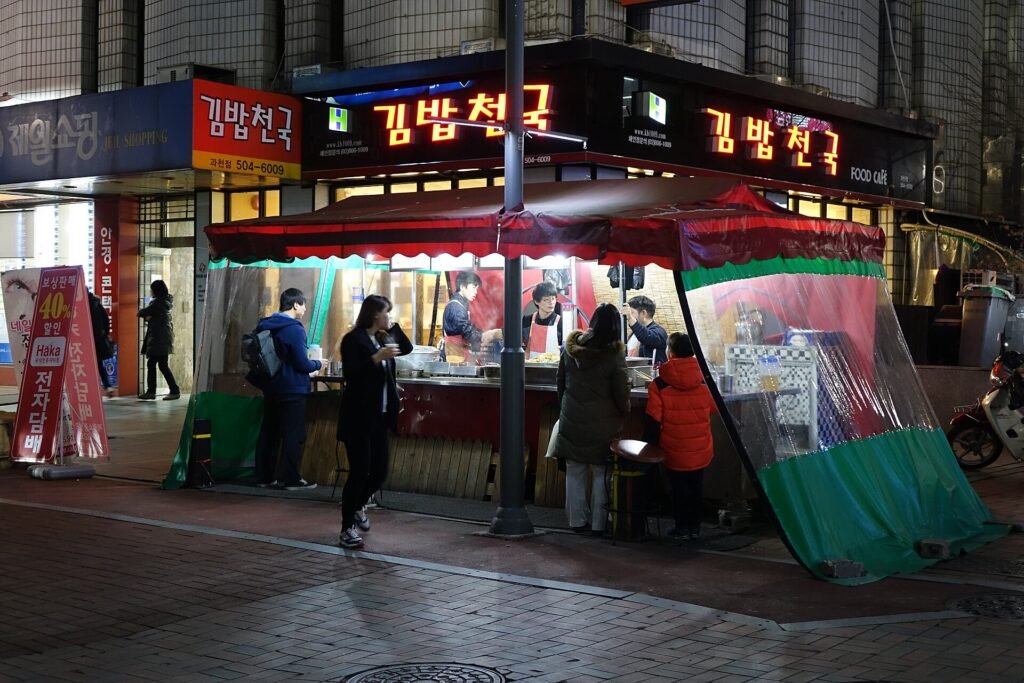 Pojangmacha street tent bar at night in Gyeonggi-do